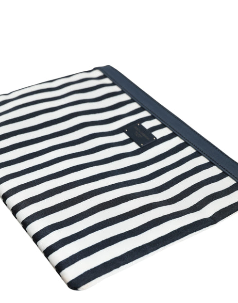 Dolce & Gabbana Black White Striped Logo Plaque Clutch Borse Pouch Bag